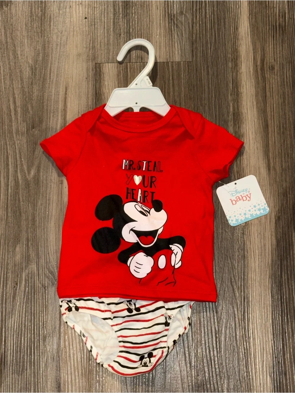 Disney‎ Baby Mickey Mouse Mr Steal Your Heart 2 Piece Outfit NWT 6 9 Months